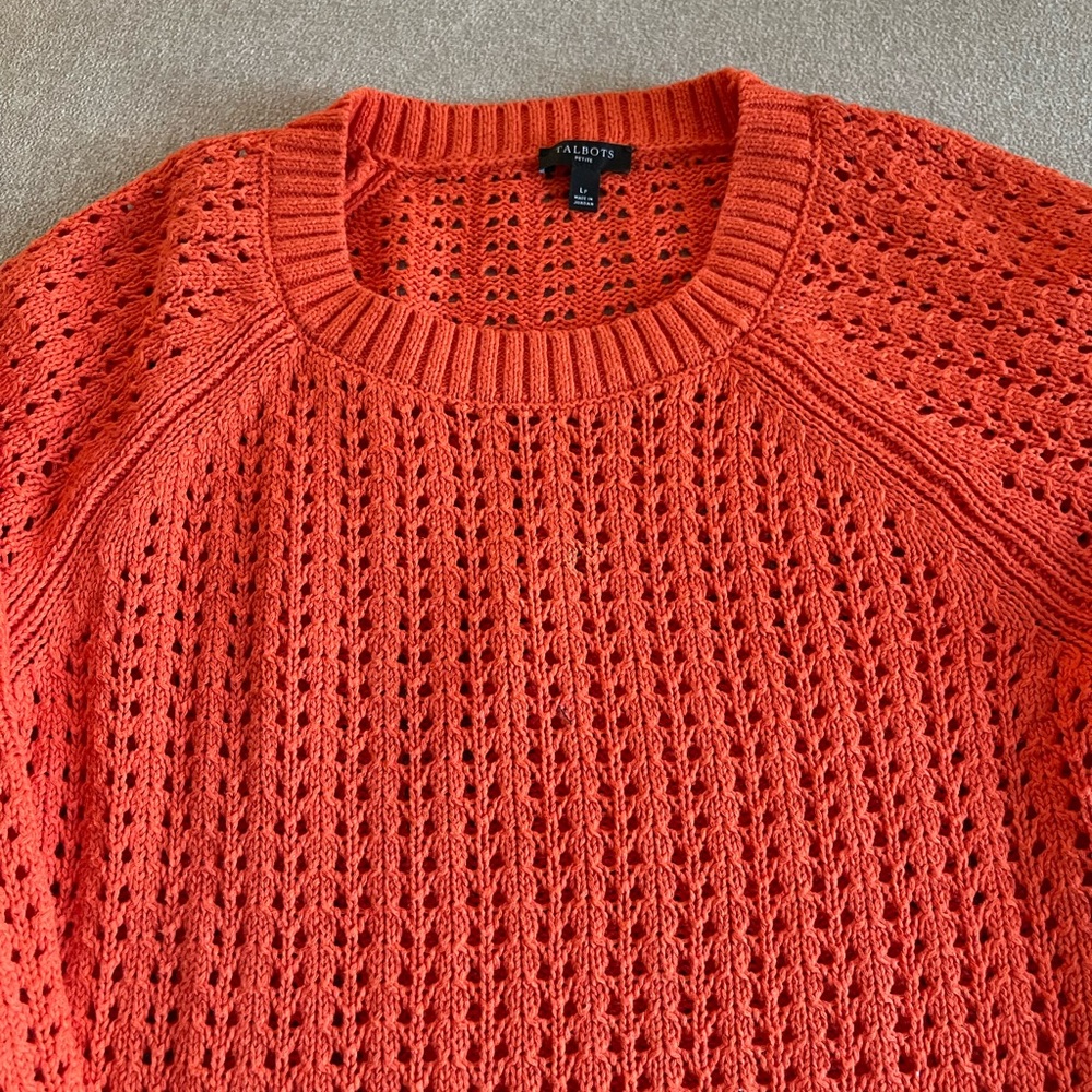 Talbots, Orange Open Stitch Crew Neck Sweater. Si… - image 3